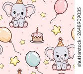 Little baby elephant with happy birthday seamless pattern background 