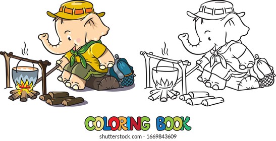 Little baby elephant. Scout camp coloring book