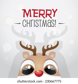 little baby face reindeer curiously watching at you- cute cartoon vector illustration christmas greeting card