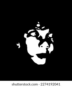 Little baby face stencil on a black background. Vector art.