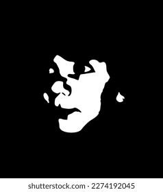 Little baby face stencil on a black background. Vector art.