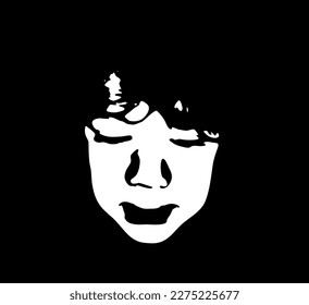 Little baby face stencil on a black background. Vector art.