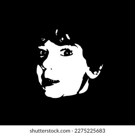 Little baby face stencil on a black background. Vector art.