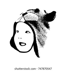 Little baby face stencil on a white background. Vector art.