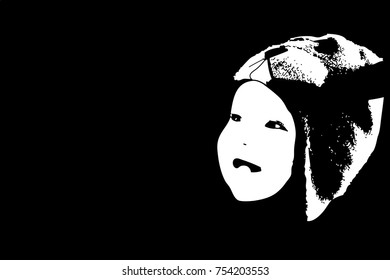 Little baby face stencil on a black background. Vector art.