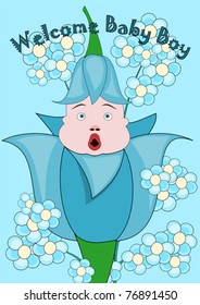 A little baby in a flower. It is a boy.