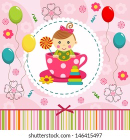 little baby girl in cup - vector illustration