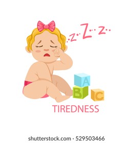 Little Baby Girl In Nappy Is Tired And Needs Sleep, Part Of Reasons Of Infant Being Unhappy And Crying Cartoon Illustration Collection