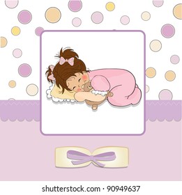 little baby girl play with her teddy bear toy