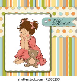 little baby girl play with her teddy bear toy