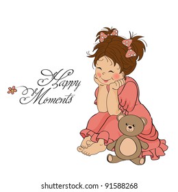 little baby girl play with her teddy bear toy
