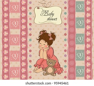 little baby girl play with her teddy bear toy