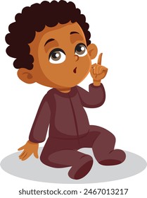 
Little Baby Having Questions Raising Forefinger Vector Cartoon Character. Funny curious little boy feeling curious 
