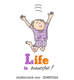 Little baby is laughing and jumping for joy