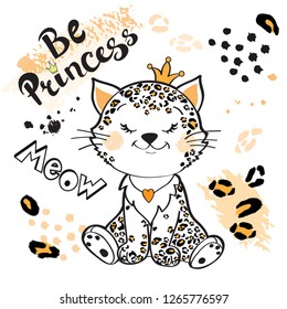 Little baby leopard and inscription be princess on a white background