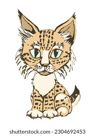 Little baby lynx. Cartoon vector illustration.