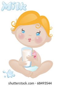 little baby with milk. vector