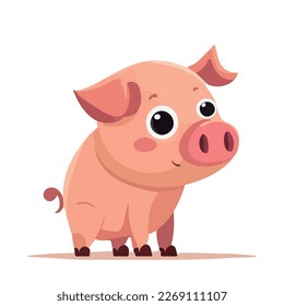 Little baby pig. Smiling pink pig with a nice expression willing to play. Joyful simple vector graphics for a child.