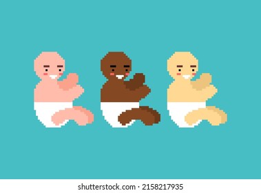 Little baby pixel art. 8 bit little kid. pixelated small children Vector illustration