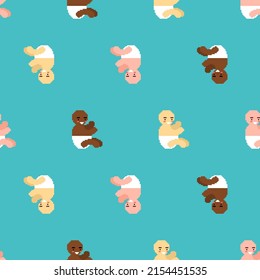 Kleines Kinderbild-Kunstmuster nahtlos. 8-Bit-kleiner Kinderhintergrund. verpixelte kleine Kinderstruktur