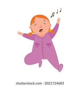 Little baby singing a song, flat vector illustration isolated on white background. Character illustrating the early musical and intellectual development of children.