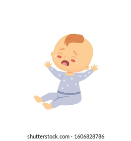 little baby sitting and crying vector illustration