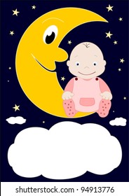 A little baby sitting on the moon