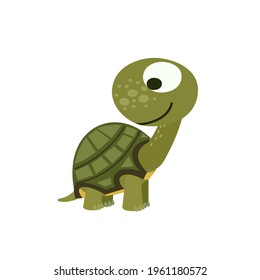 Little baby turtle. Isolated object on a white background. Cheerful kind animal child. Cartoons flat style. Funny. Vector