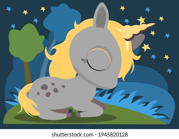 Little baby unicorn. Cheerful kind animal child. Cartoons flat style. Funny. Vector