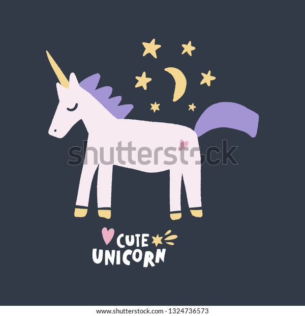 Little baby unicorn. Vector nursery lettering doodle\
poster and postcard in scandinavian style, trendy children\
illustration, cute animals\
art