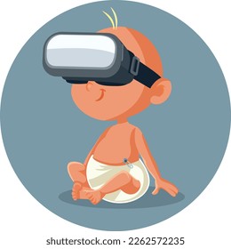 
Little Baby using VR Glasses Vector Cartoon illustration. Infant learning via 3 d virtual reality modern technology a an early age
