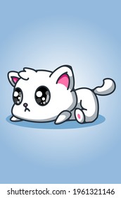 A little baby white cat illustration hand drawing
