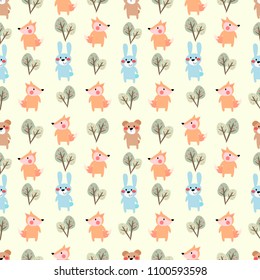 Little baby woodland animals in the forest.