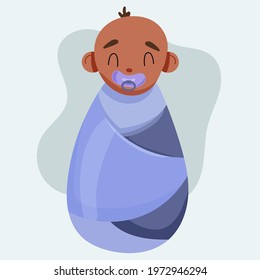 The little baby is wrapped in a blanket. Baby with pacifier