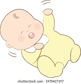 
Little baby in yellow clothes Laughing in a good mood enjoy , laughing,love for child. Kids Template for logotype for healthy Laughing, baby bed clothes, linen.Color vector illustrat
