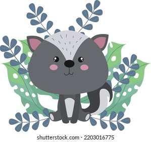 little badger with ornamental leaf, illustration vector graphic, cute and beautiful animal, funny and adorable cartoon character, 