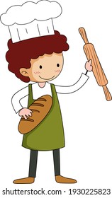 Little baker holding baking stuff cartoon character isolated illustration