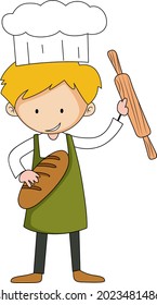 Little baker holding baking stuff cartoon character isolated illustration
