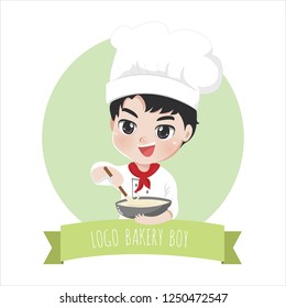 The little bakery boy chef's logo is happy,tasty sweet smile and cooking bake.