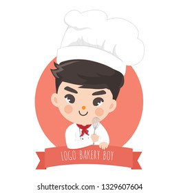 The little bakery boy chef's logo is happy, sweet smile and cooking bake.