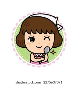 The little bakery girl chef's logo is happy, Cute Cartoon Art illustration.