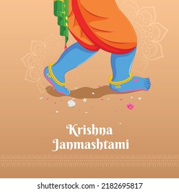 Krishna de pequeños peces caminando comiendo mantequilla, Krishna Janmashtami feliz