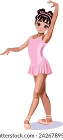 Little ballerina adorable girl in a pink dress and pointe shoes doing ballet dance exercises Vector