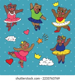 Little ballerina bears. Cute characters for design postcards, posters