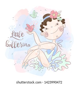 A little ballerina with birds. Nice style. Vector.