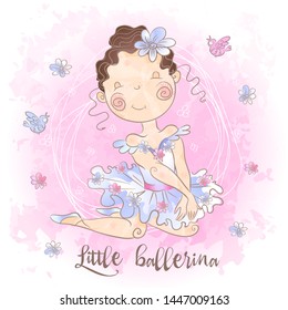 A little ballerina with birds. Nice style. Vector