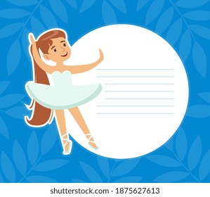 Little Ballerina with Blank Banner, Girl Ballet Dancer and Space for Text Cartoon Vector Illustration