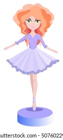 the little ballerina in a bluedress with long red hair