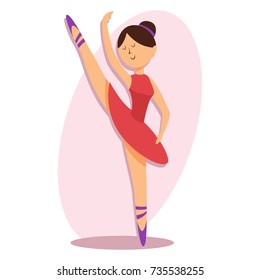 Little ballerina in classic ballet pose vector cartoon illustration of girl isolated on background.