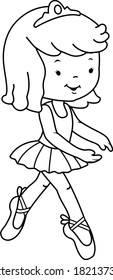 Little ballerina dancer girl. Vector black and white coloring page.